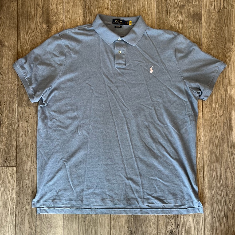 Polo Ralph Lauren Men’s Short Sleeve Polo Shirt Light Blue Pink Pony XXL Preppy